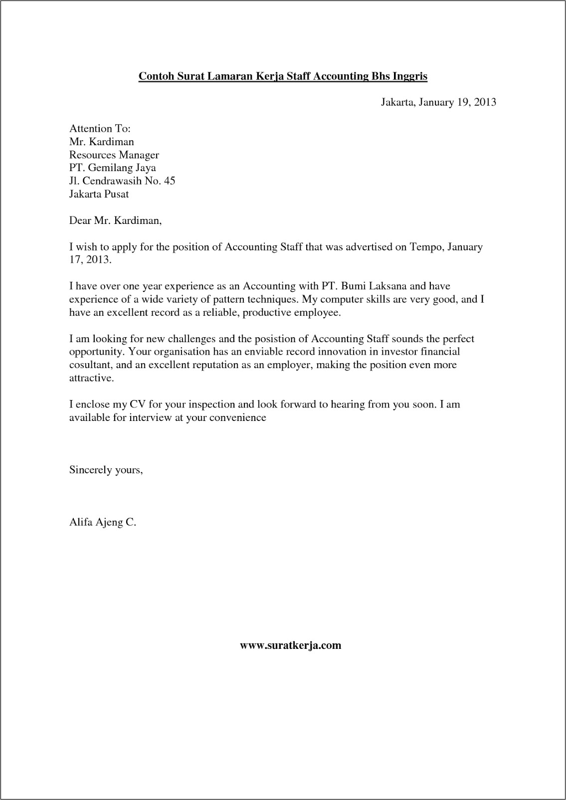 Contoh Surat Lamaran Kerja Guru Kursus Bahasa Inggris In English