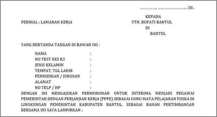 Contoh Surat Lamaran Kerja Honorer Di Kantor Bupati Tulis Tangan