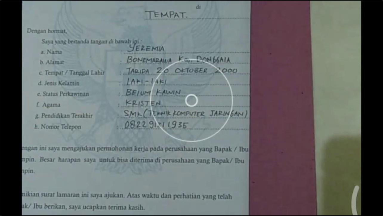 Contoh Surat Lamaran Kerja Imip