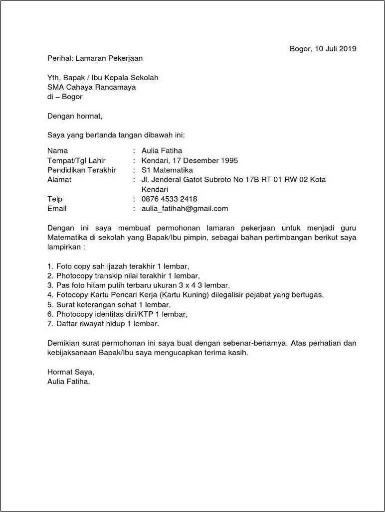 Contoh Surat Lamaran Kerja Inisiatif Sendiri Pdf