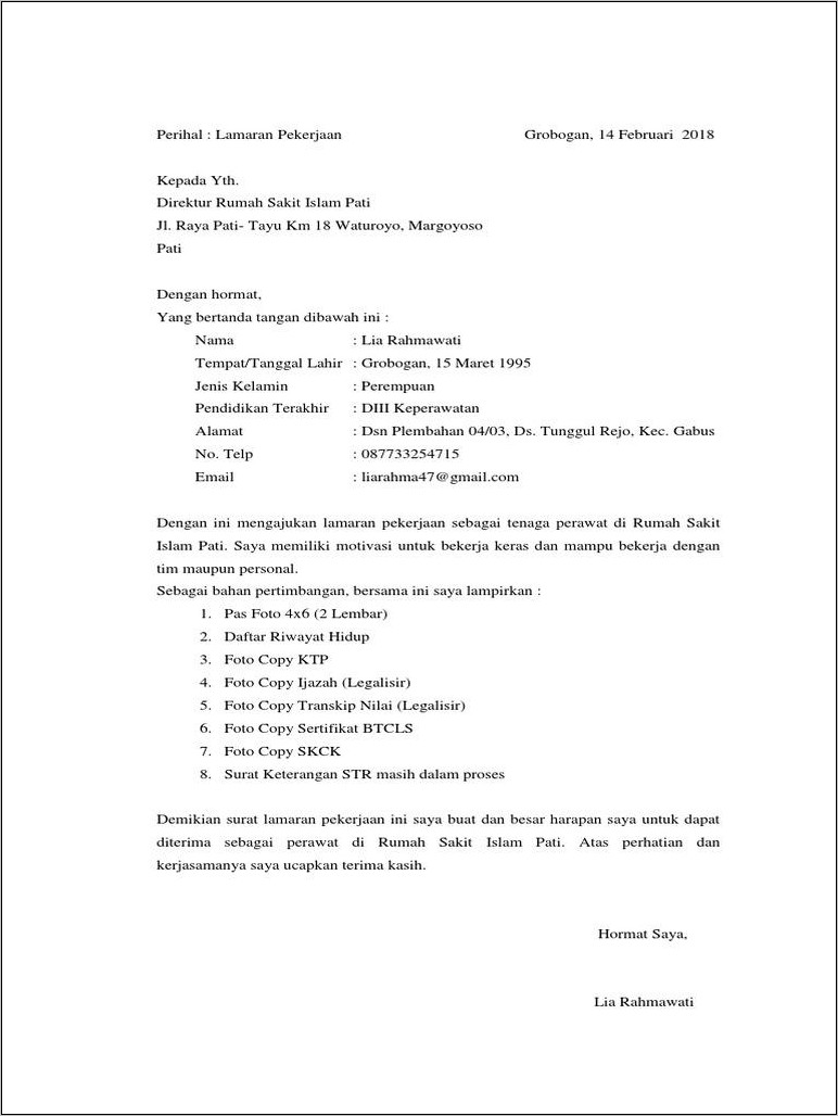 Contoh Surat Lamaran Kerja Kabupaten Kendal