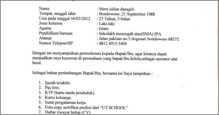 Contoh Surat Lamaran Kerja Ke Kppu