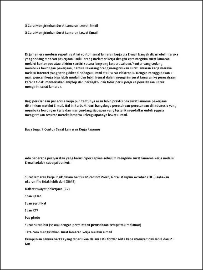 Contoh Surat Lamaran Kerja Ke Perusahaan Lewat Email