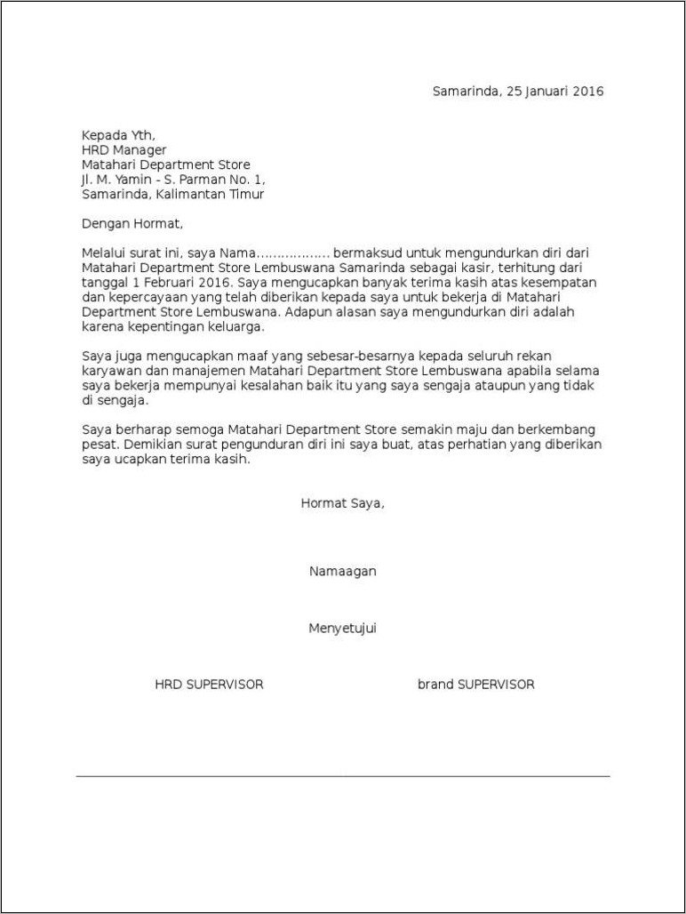 Contoh Surat Lamaran Kerja Ke Sunrise Mmall