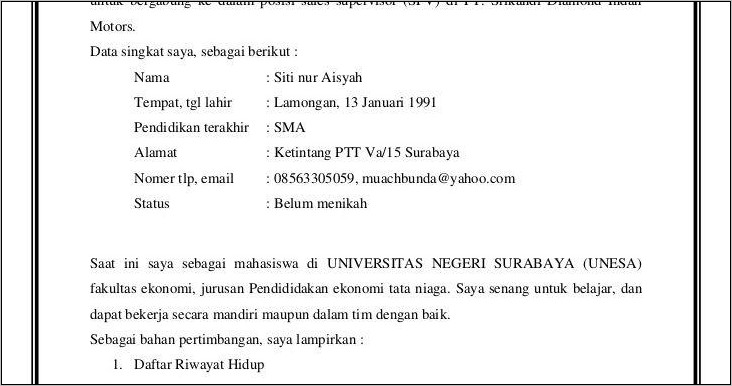 Contoh Surat Lamaran Kerja Kemenkeu Cpns