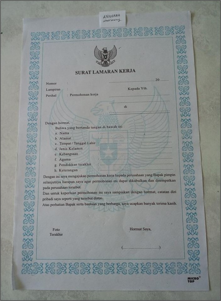 Contoh Surat Lamaran Kerja Komida