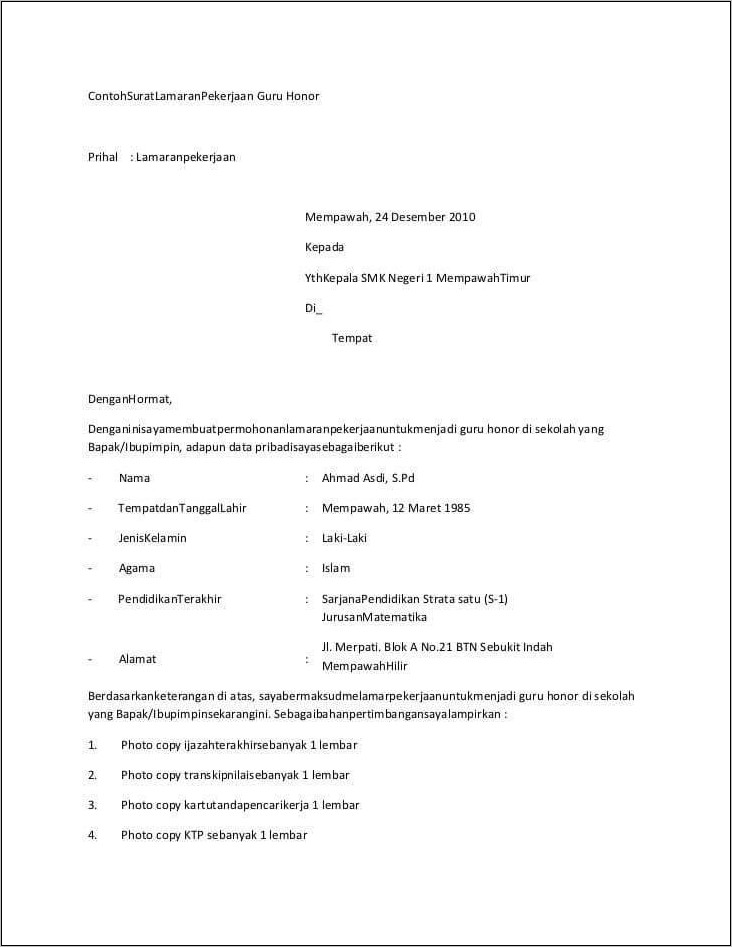Contoh Surat Lamaran Kerja Koperasi Bahasa Inggris