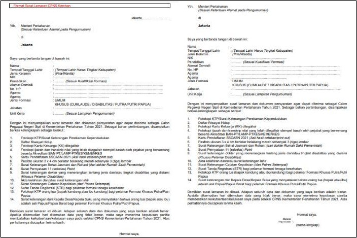 Contoh Surat Lamaran Kerja Masuk Cpns