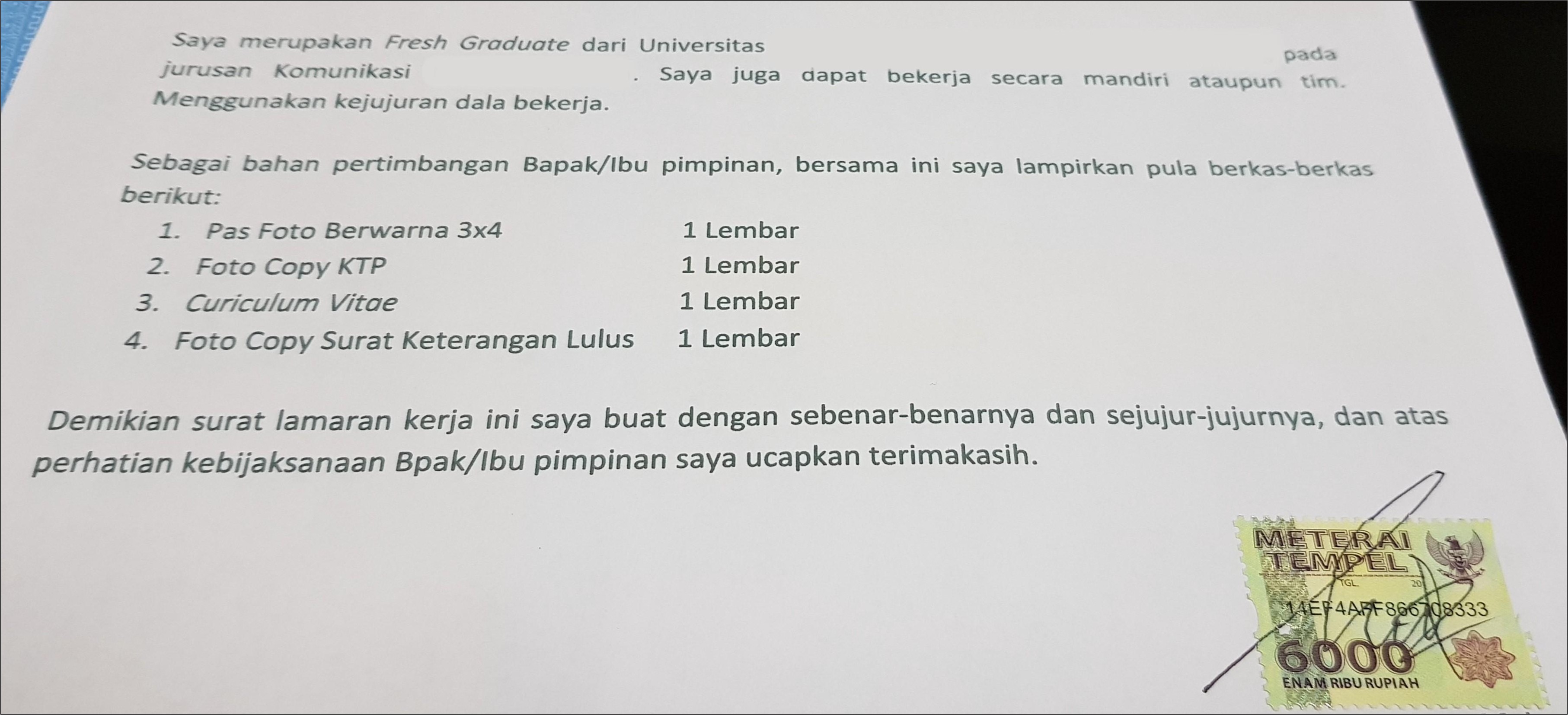 Contoh Surat Lamaran Kerja Materai Surat Lamaran Kerja Desain