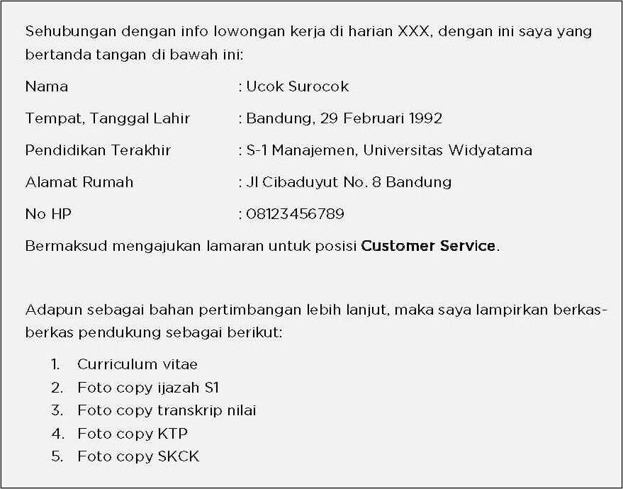 Contoh Surat Lamaran Kerja Mdo