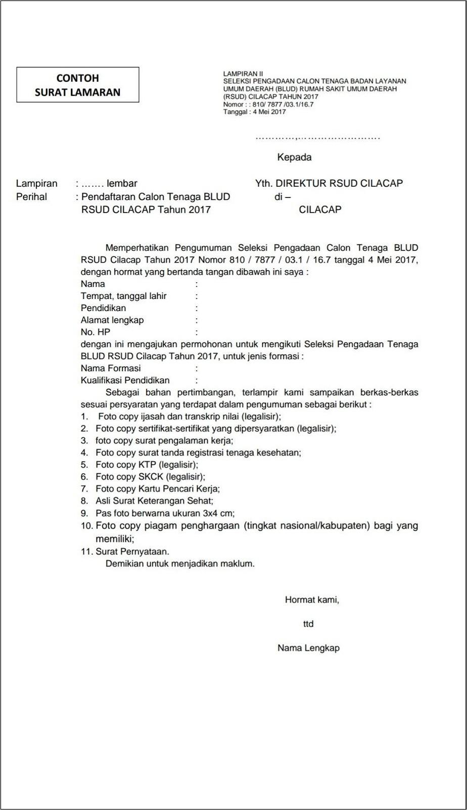 Contoh Surat Lamaran Kerja Mds