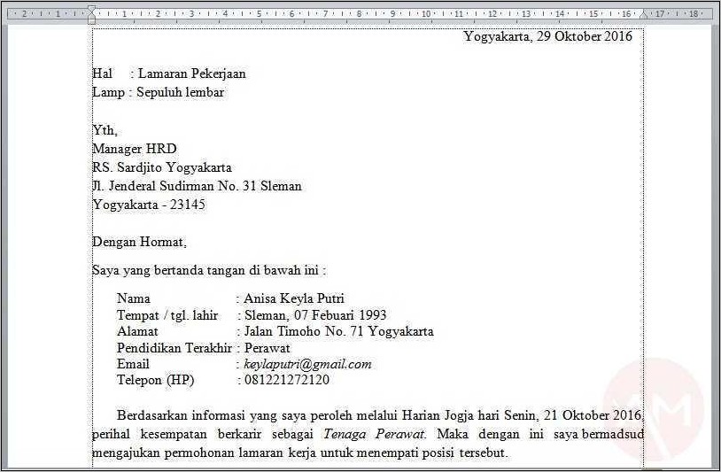 Contoh Surat Lamaran Kerja Ngetik