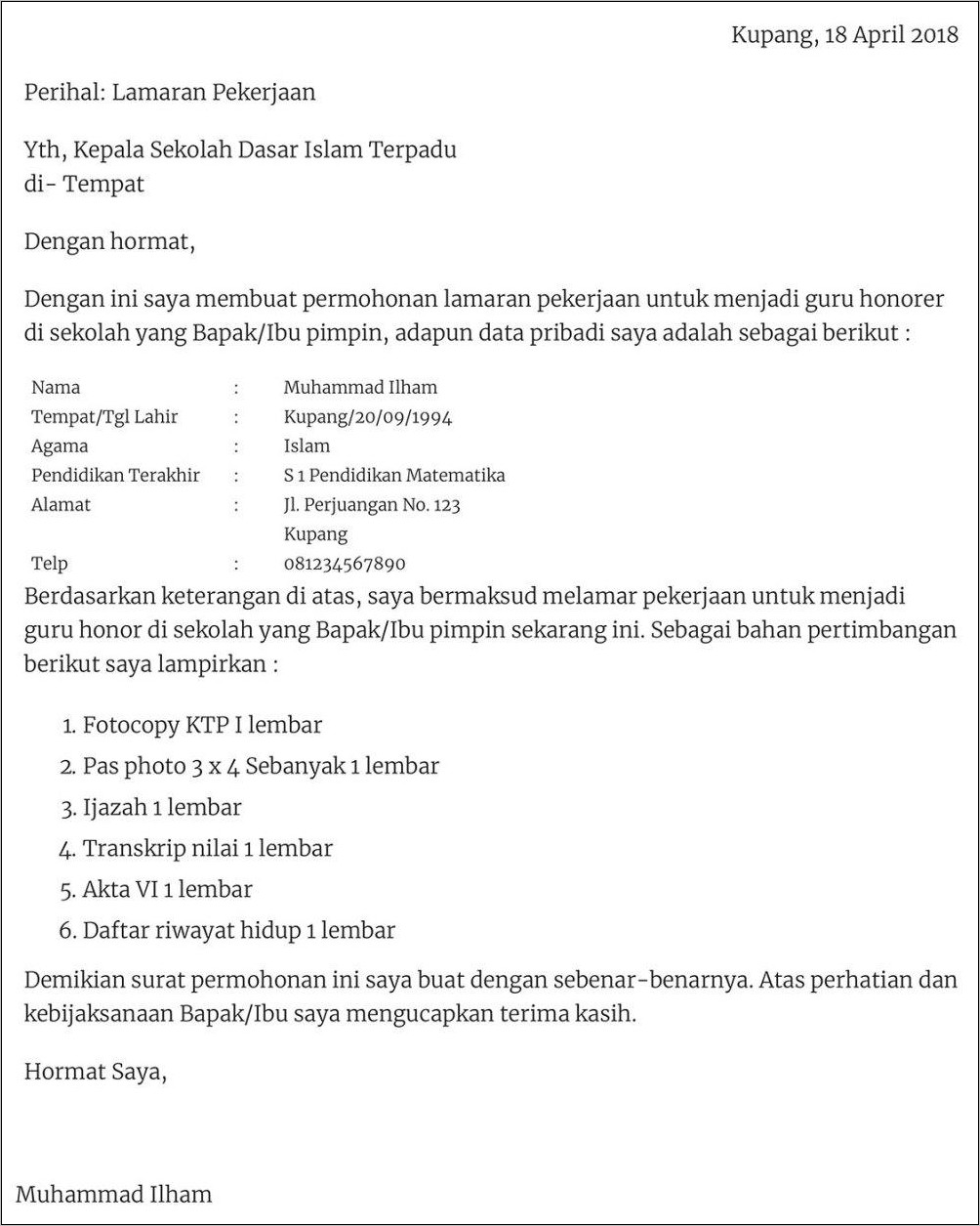 Contoh Surat Lamaran Kerja Non Iklan