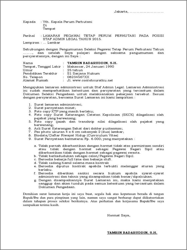 Contoh Surat Lamaran Kerja Online Terbaru