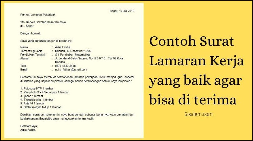 Contoh Surat Lamaran Kerja Pekerjaan