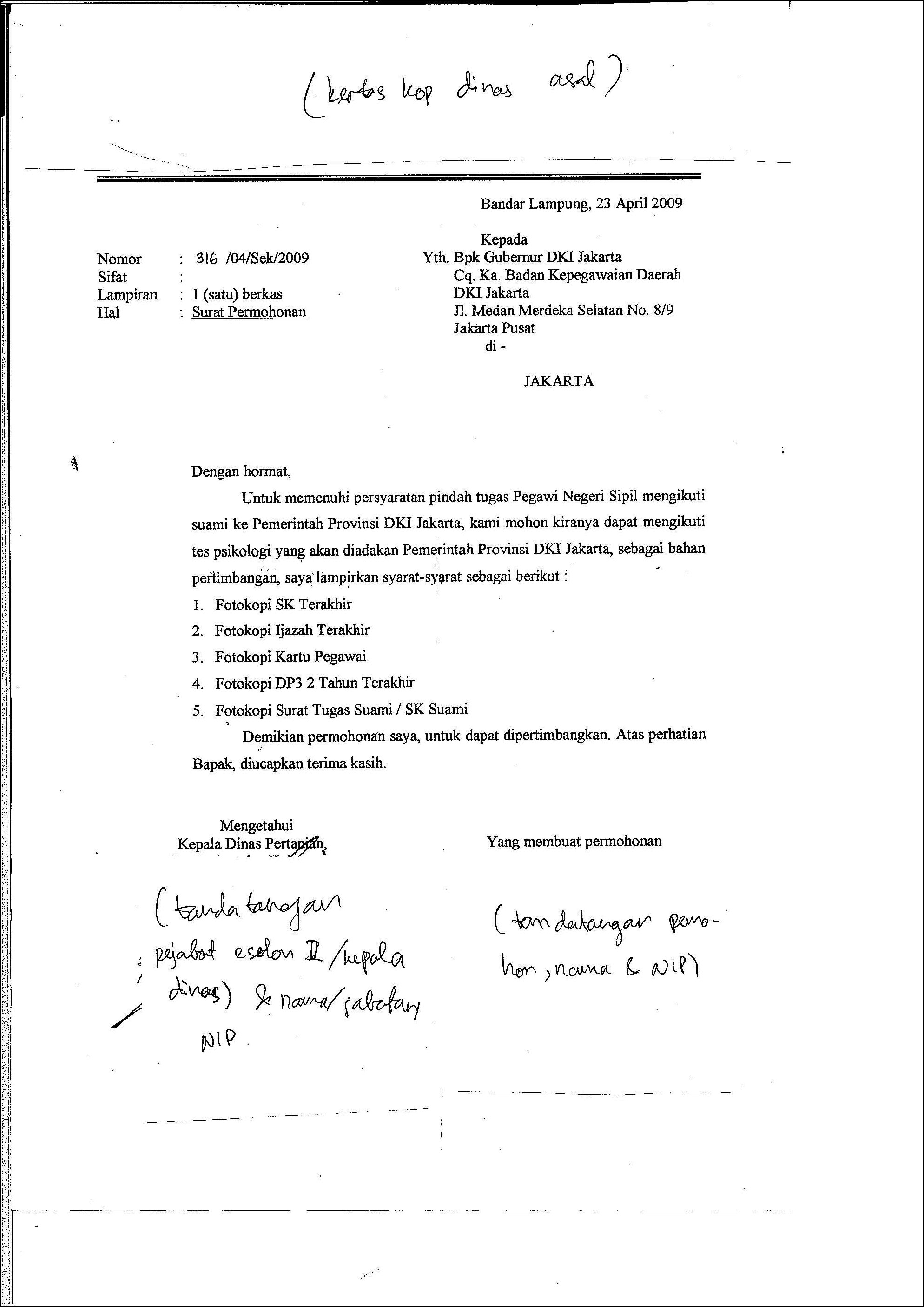 Contoh Surat Lamaran Kerja Pemda Dki