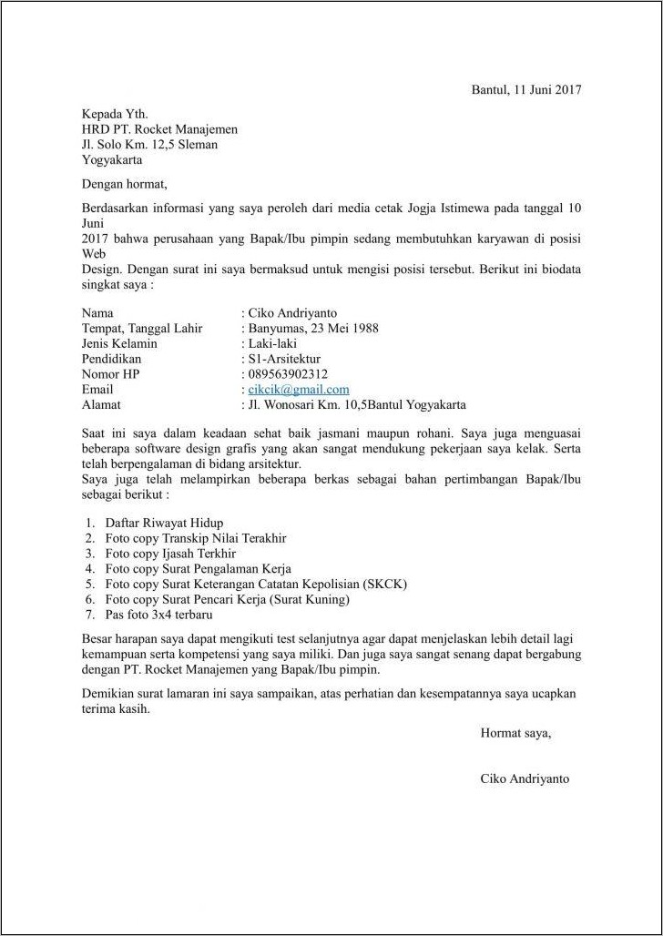 Contoh Surat Lamaran Kerja Perawat 2017