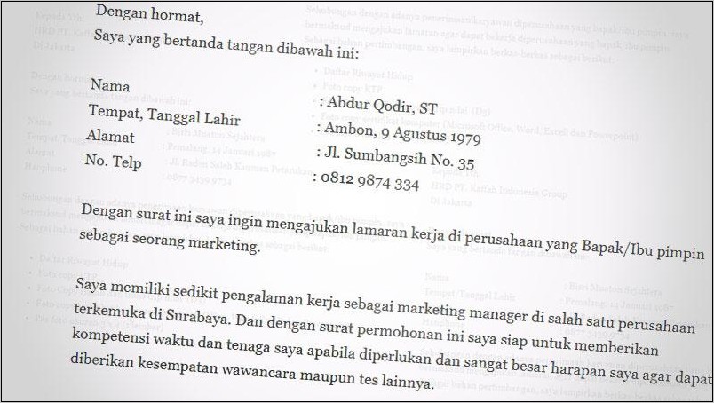 Contoh Surat Lamaran Kerja Pertamina 2017