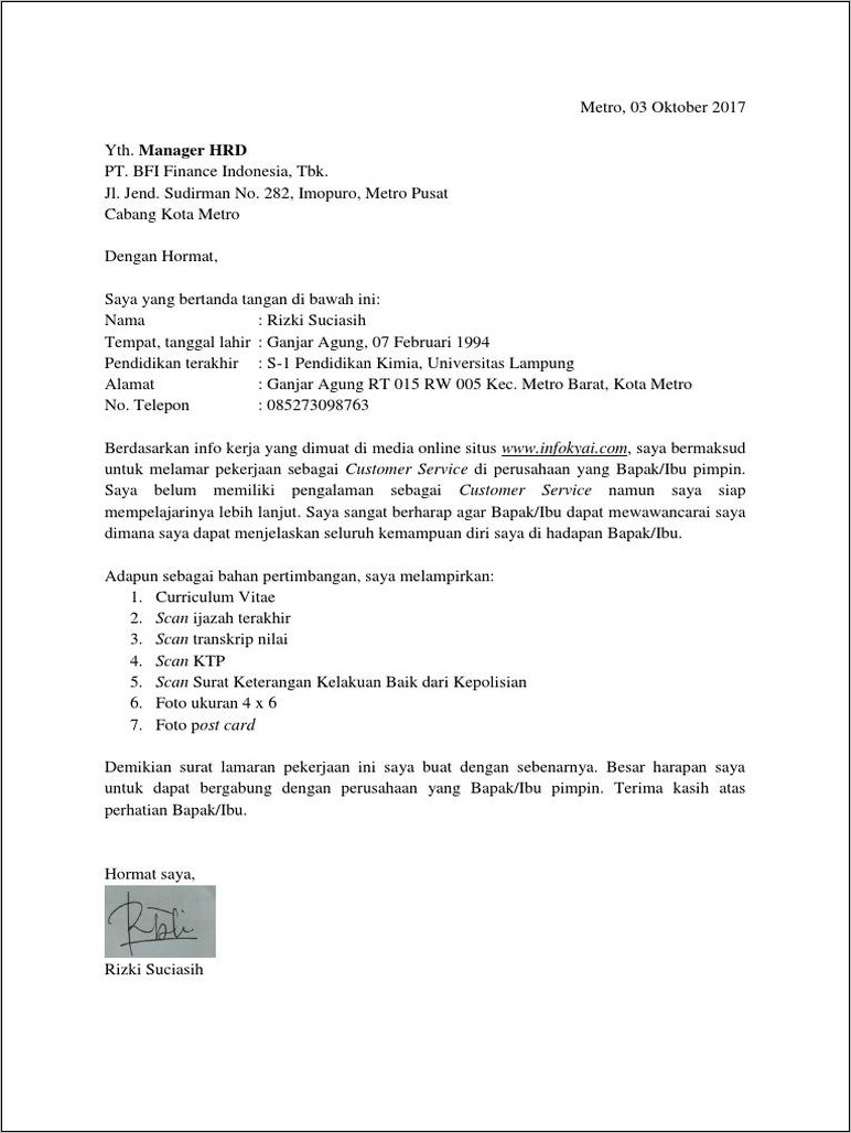 Contoh Surat Lamaran Kerja Perusahaan Multinasional