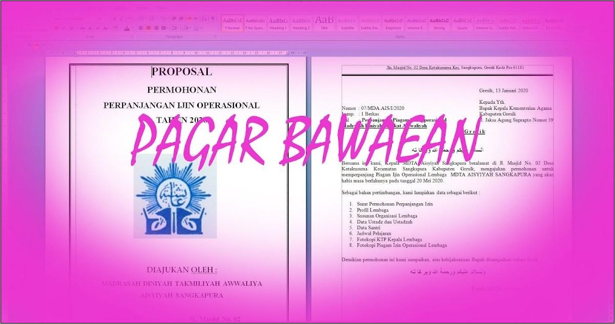 Contoh Surat Lamaran Kerja Pesantren