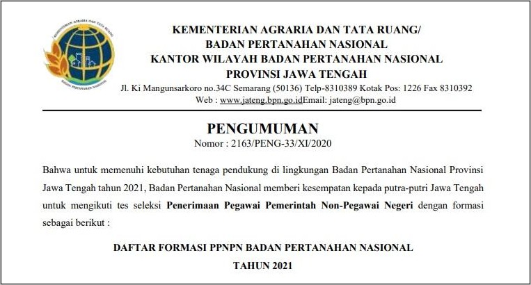 Contoh Surat Lamaran Kerja Ppnpn