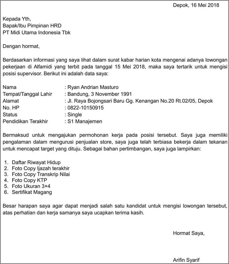 Contoh Surat Lamaran Kerja Pramugari Lion