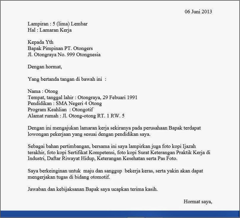 Contoh Surat Lamaran Kerja Pt Adhimix Precast Indonesia