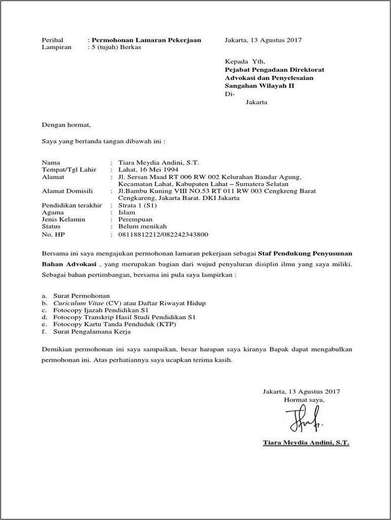 Contoh Surat Lamaran Kerja Pt Askrindo