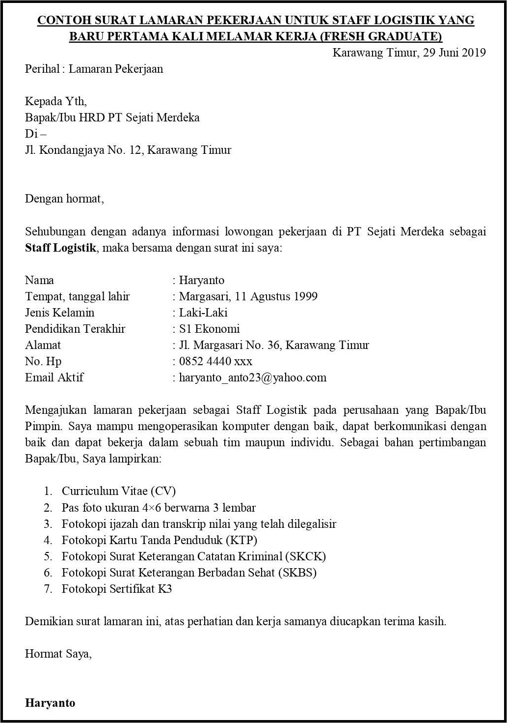 Contoh Surat Lamaran Kerja Pt Asuransi Kesehatan