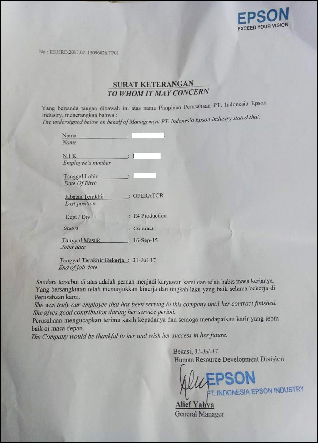 Contoh Surat Lamaran Kerja Pt Cosmos