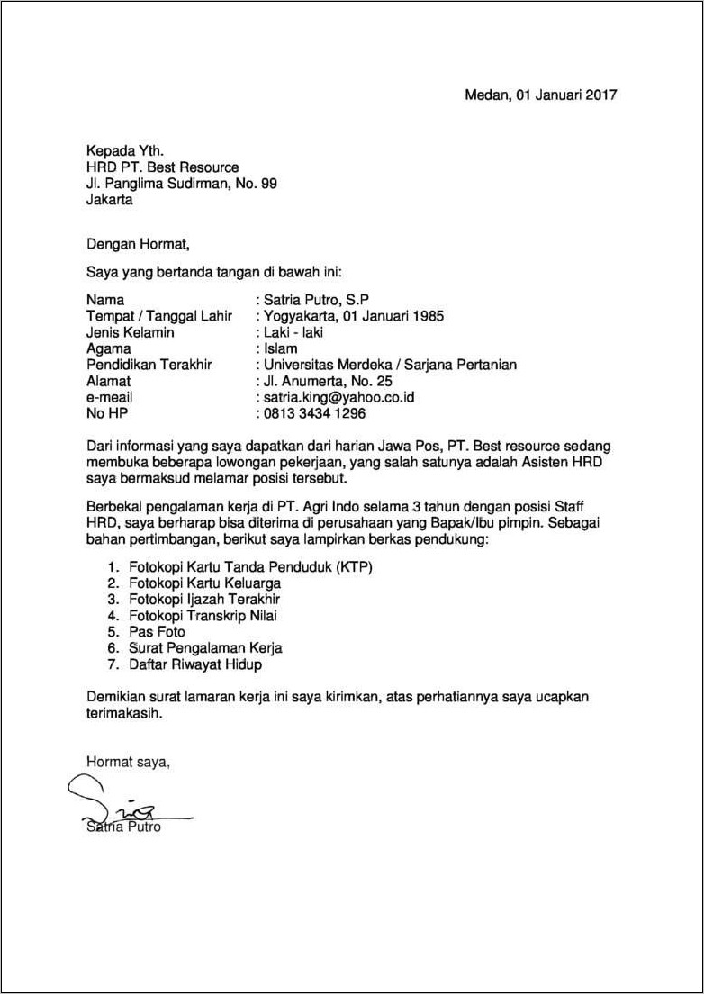 Contoh Surat Lamaran Kerja Pt Indonesia Power Lamaran Kerja