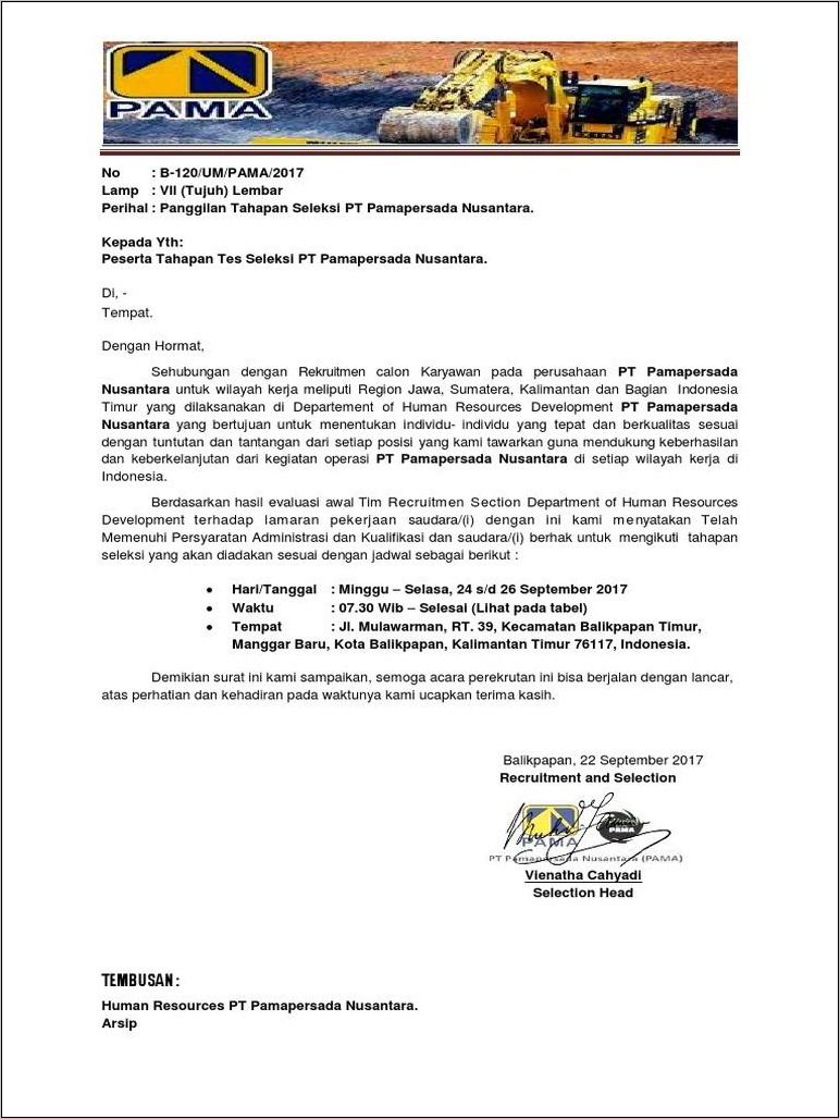 Contoh Surat Lamaran Kerja Pt Pama Tulisan Tangan