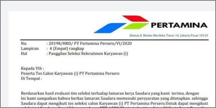 Contoh Surat Lamaran Kerja Pt Pertamina Persero