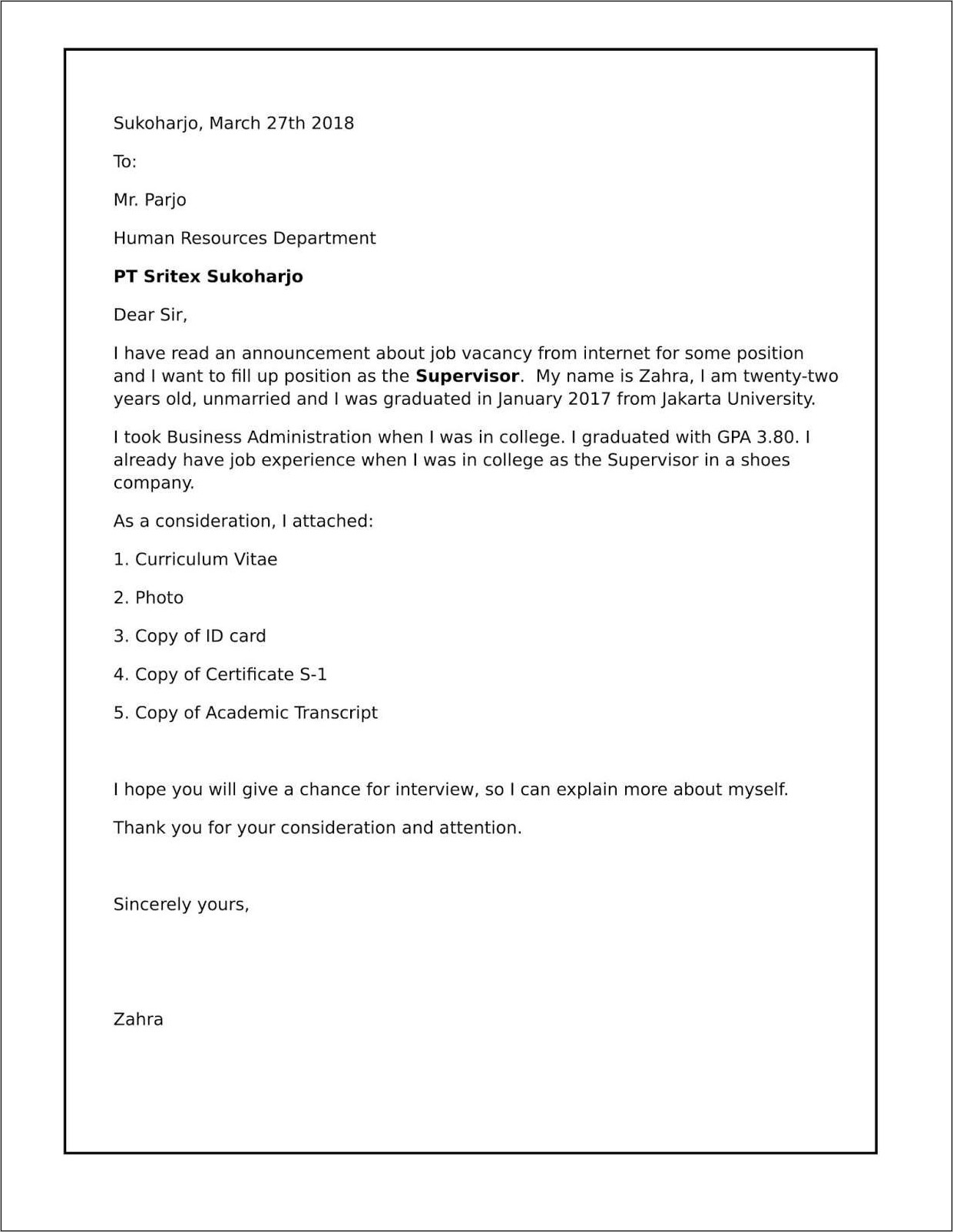 Contoh Surat Lamaran Kerja Pt Sritex Sukoharjo