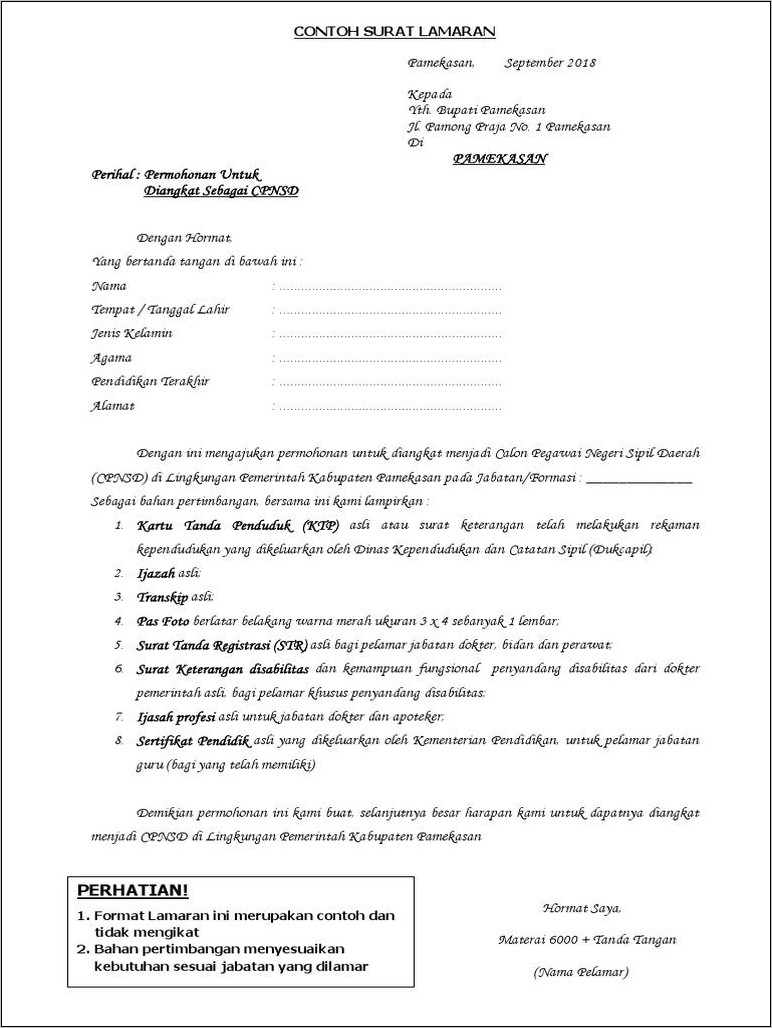 Contoh Surat Lamaran Kerja Puskesmas 2018