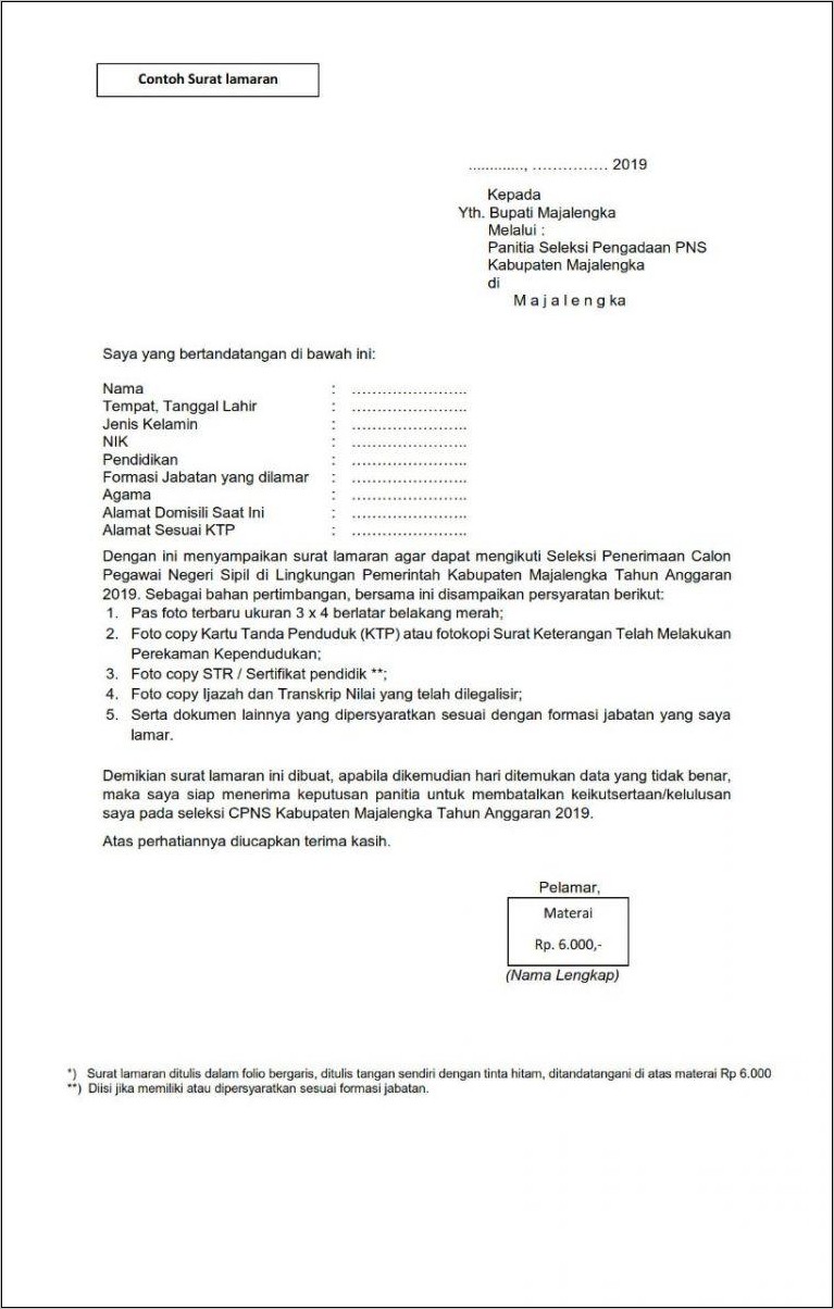 Contoh Surat Lamaran Kerja Puskesmas Pemina Kepegawiaan