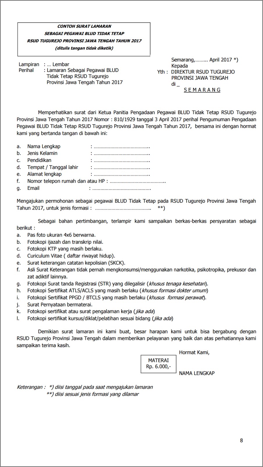 Contoh Surat Lamaran Kerja Rsud Trenggalek Doc