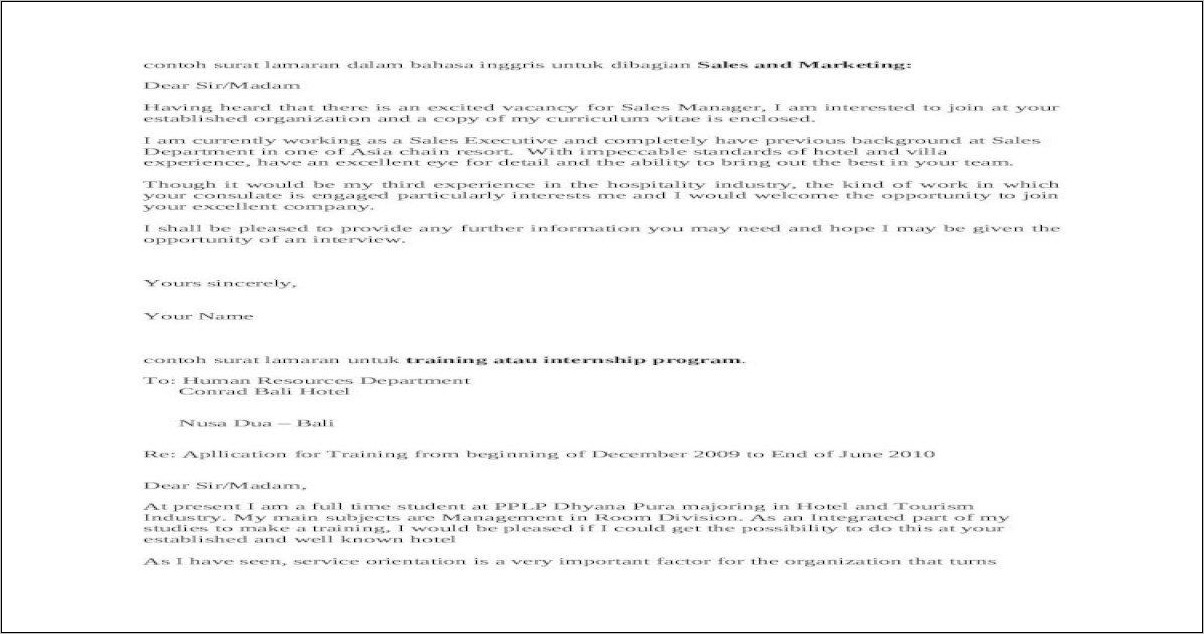 Contoh Surat Lamaran Kerja Di Pt Sebagai Marketing  Surat Lamaran