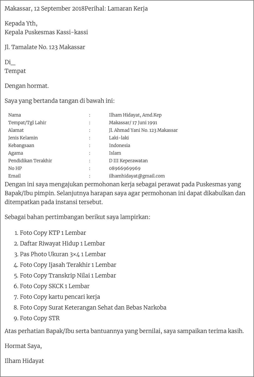 Contoh Surat Lamaran Kerja Sebagai Karyawan Restoran