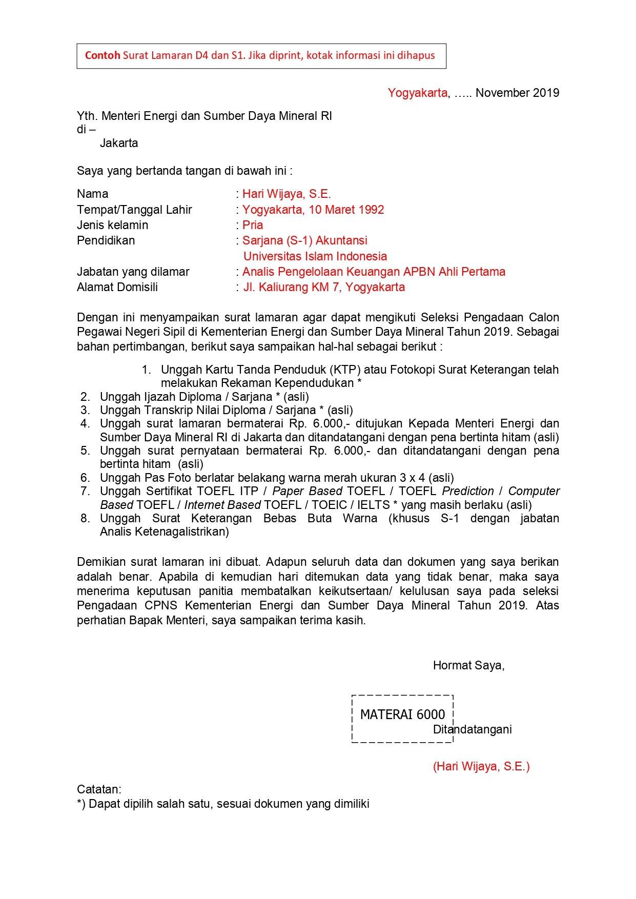 Contoh Surat Lamaran Kerja Si Kominfo
