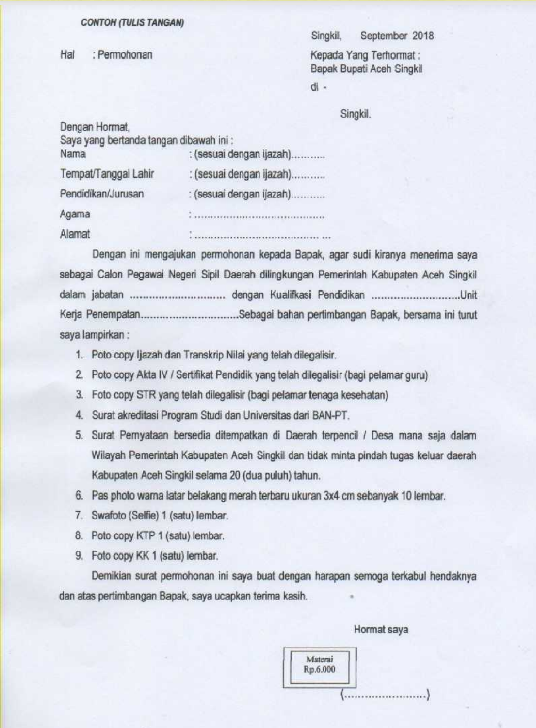 Contoh Surat Lamaran Kerja Sscn 2018