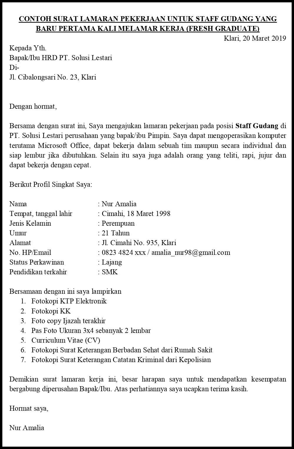 Contoh Surat Lamaran Kerja Tanpa Mengetahui Posisi Yang Dilamar