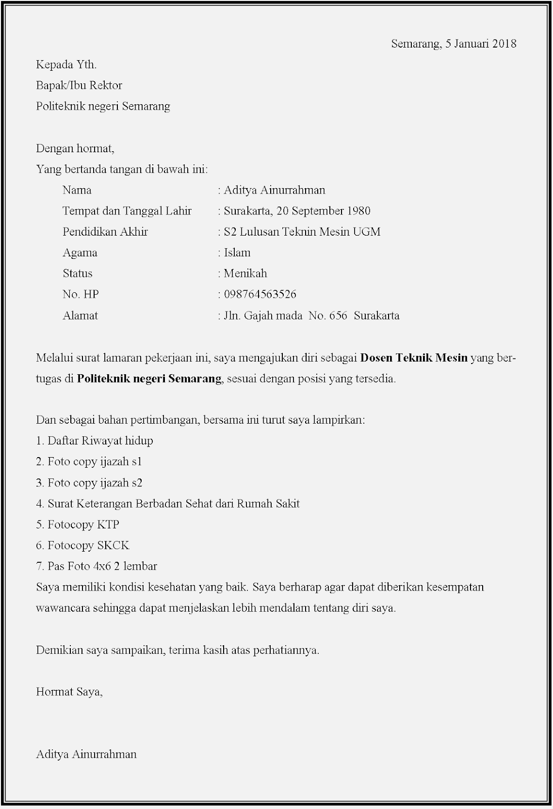 Contoh Surat Lamaran Kerja Tinggal Isi