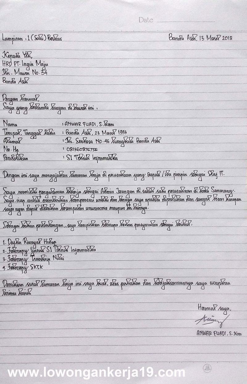 Contoh Surat Lamaran Kerja Tulis Tangan Yang Baik