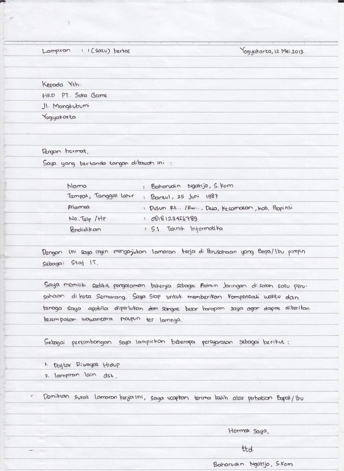 Contoh Surat Lamaran Kerja Umum Lulusan Sma
