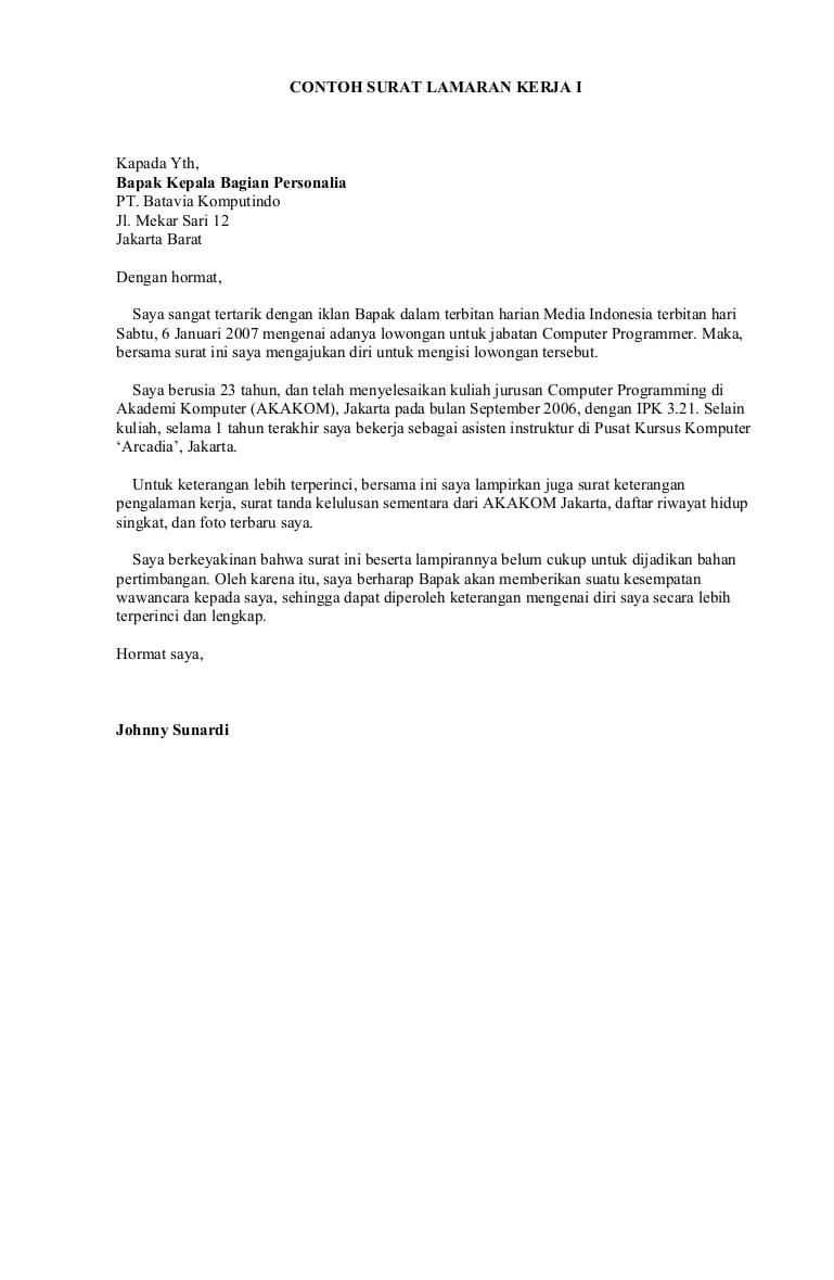 Contoh Surat Lamaran Kerja Umum Universal