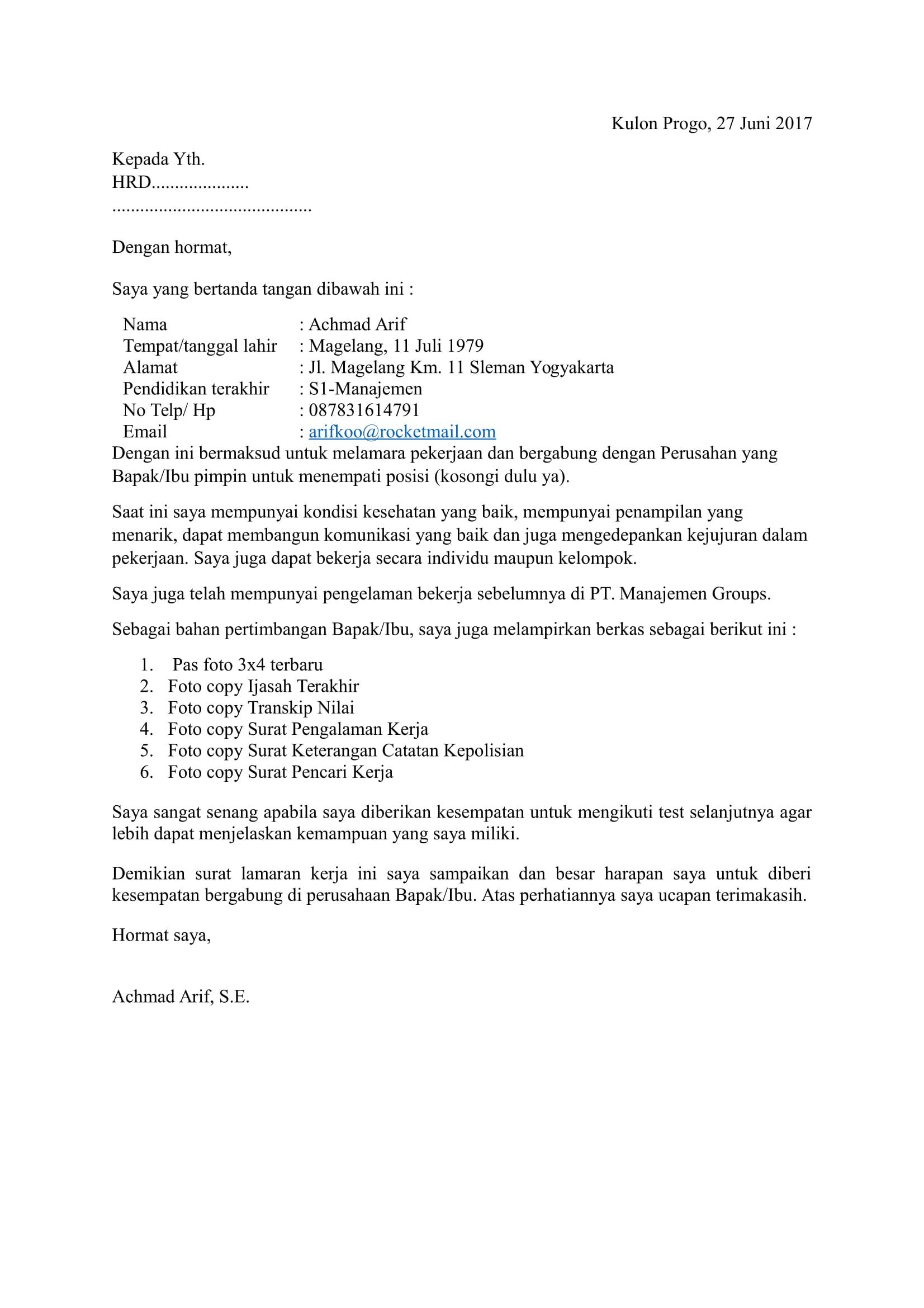 Contoh Surat Lamaran Kerja Untuk Perusahaan Di Jobfair