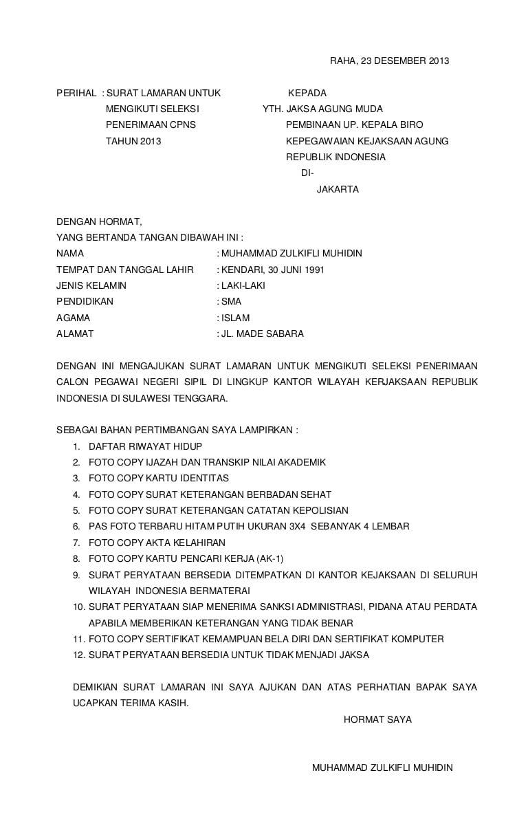 Contoh Surat Lamaran Kerja Untuk Polisi