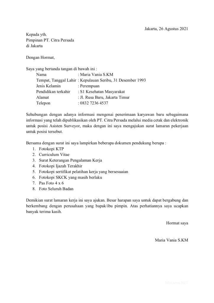 Contoh Surat Lamaran Kerja Untuk Proyek