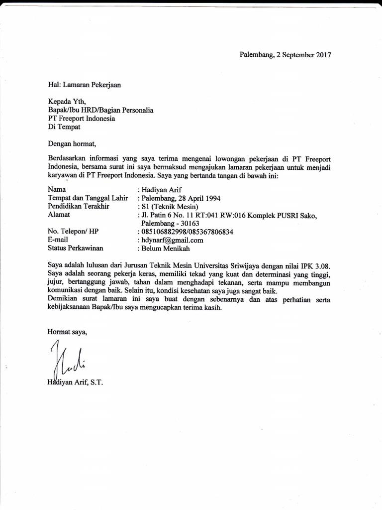 Contoh Surat Lamaran Kerja Untuk Pt Haji Kalla